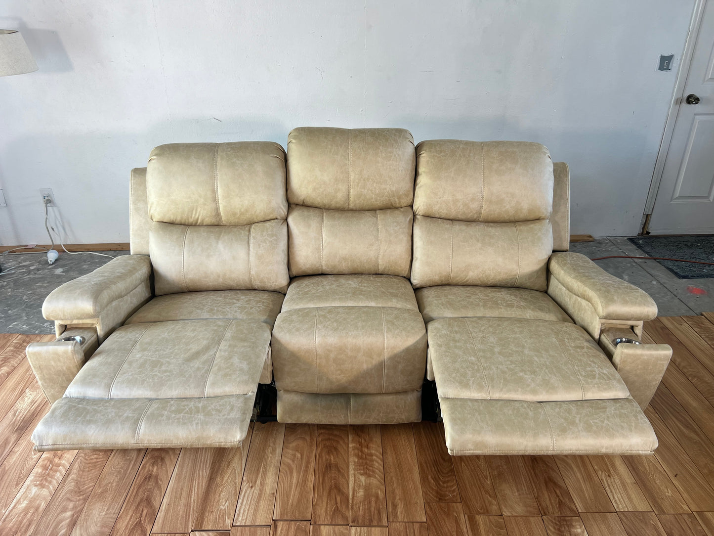 NEW Beige Manual Recliner Sofa