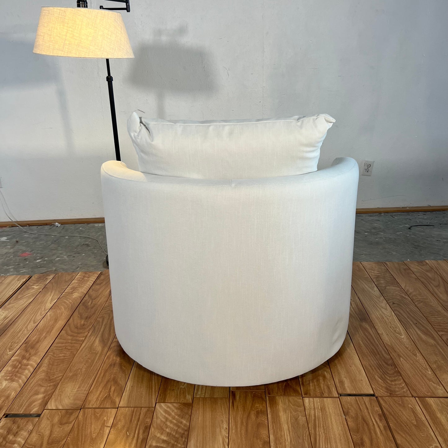 NEW Ivory Upholstered Swivel Barrel Chair