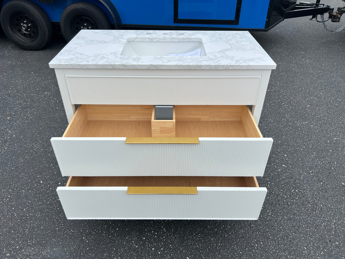 NEW 42” White Fluted Single Bathroom Vanity