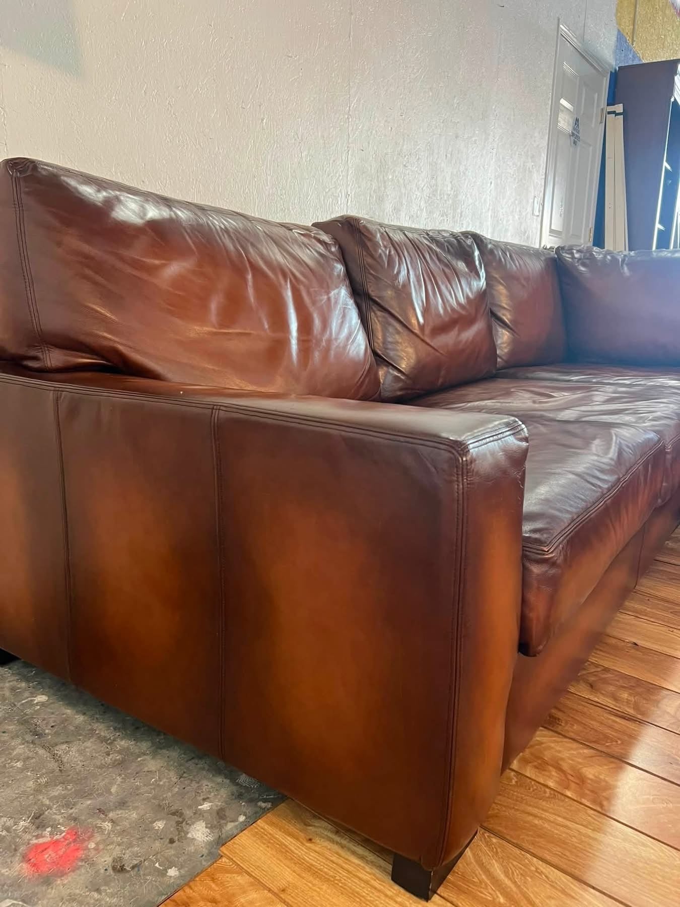 Pottery Barn Turner 3-Piece Square Arm Leather Sectional
