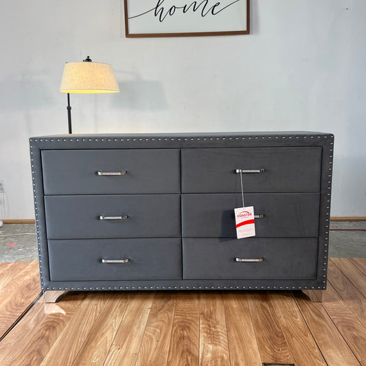 NEW Coaster Grey Velvet Upholstered 6-Drawer Dresser