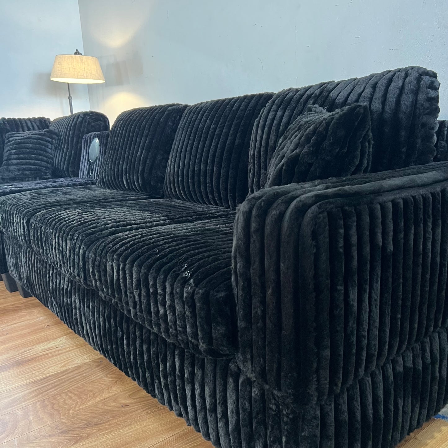 NEW 3-Piece Black Fluffy Corduroy Sectional