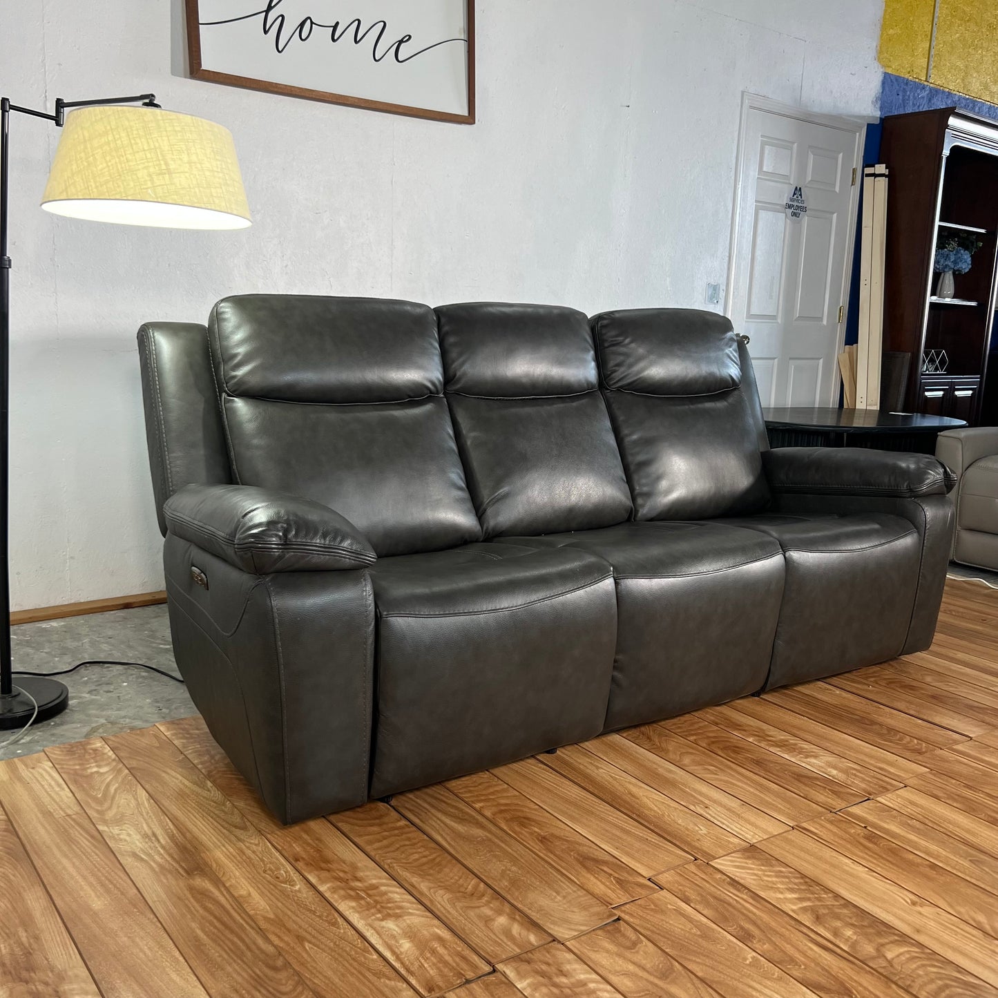 NEW Grey Genuine Leather Dual Reclining Sofa