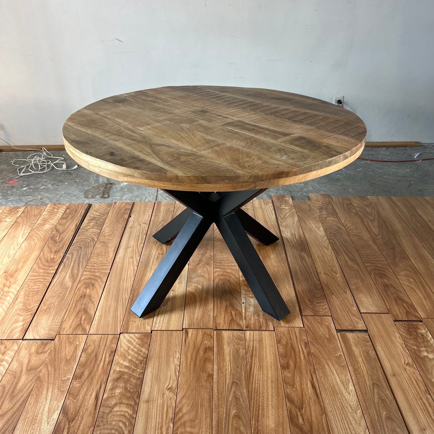NEW 47” Solid Wood Industrial Round Table