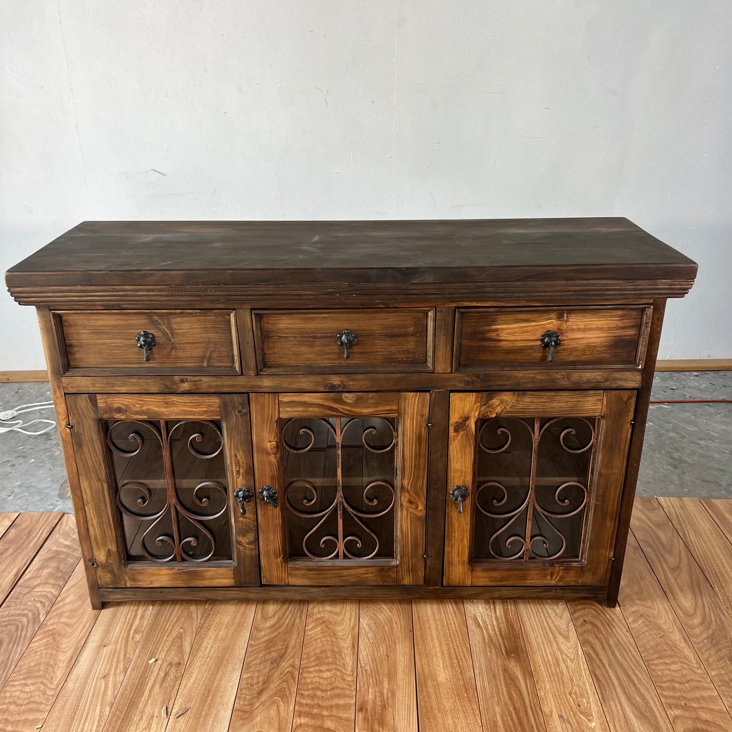NEW Rustic Solid Wood and Metal Buffett Cabinet