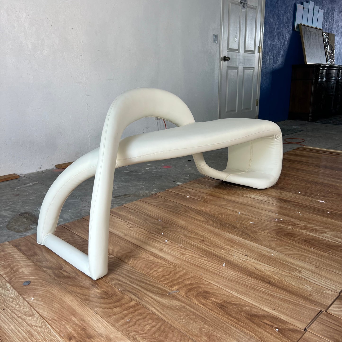 NEW Orren Ellis White Faux Leather Abstract Bench