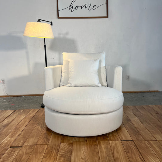 NEW Ivory Upholstered Swivel Barrel Chair