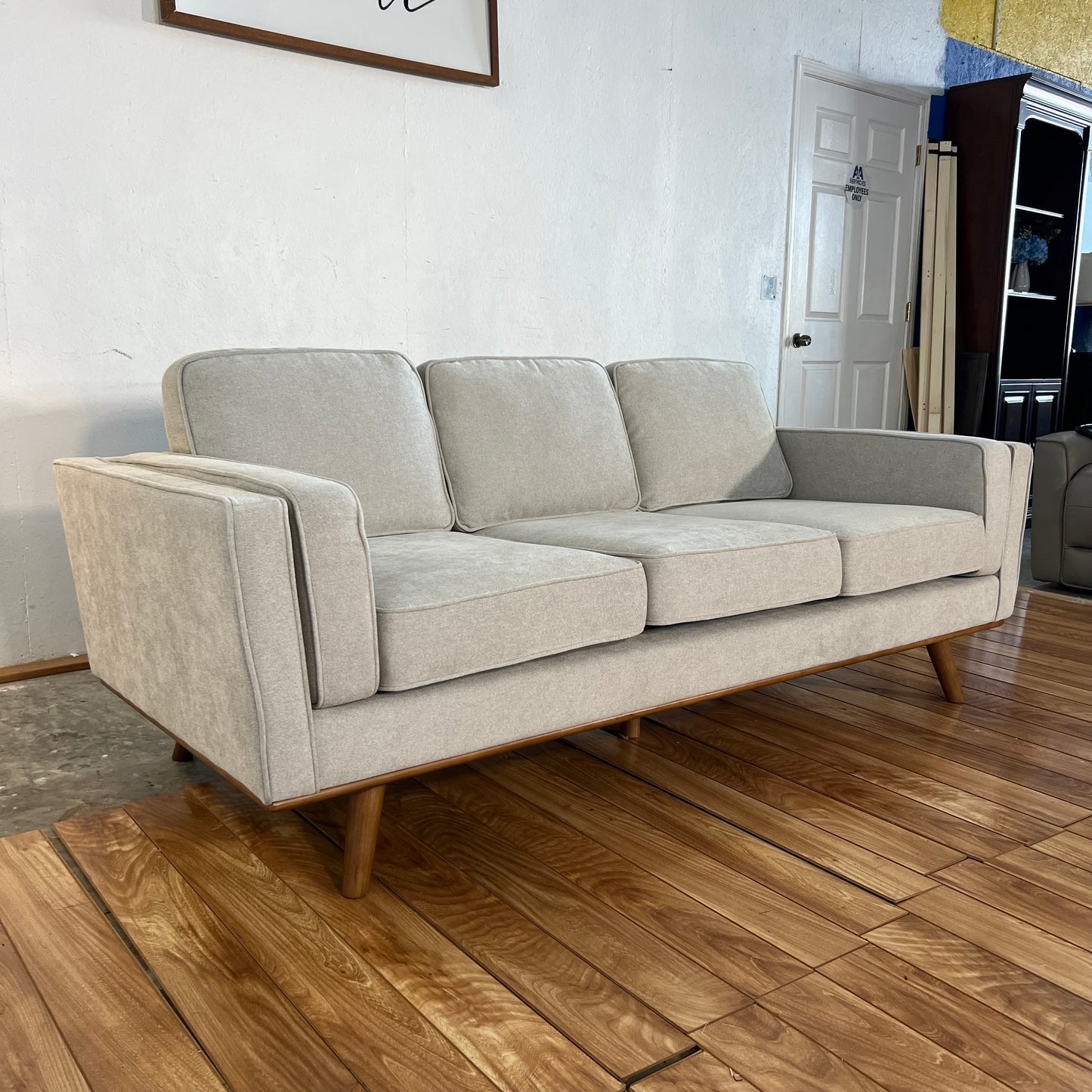 NEW Mid-Century-Modern Khaki Sofa Couch
