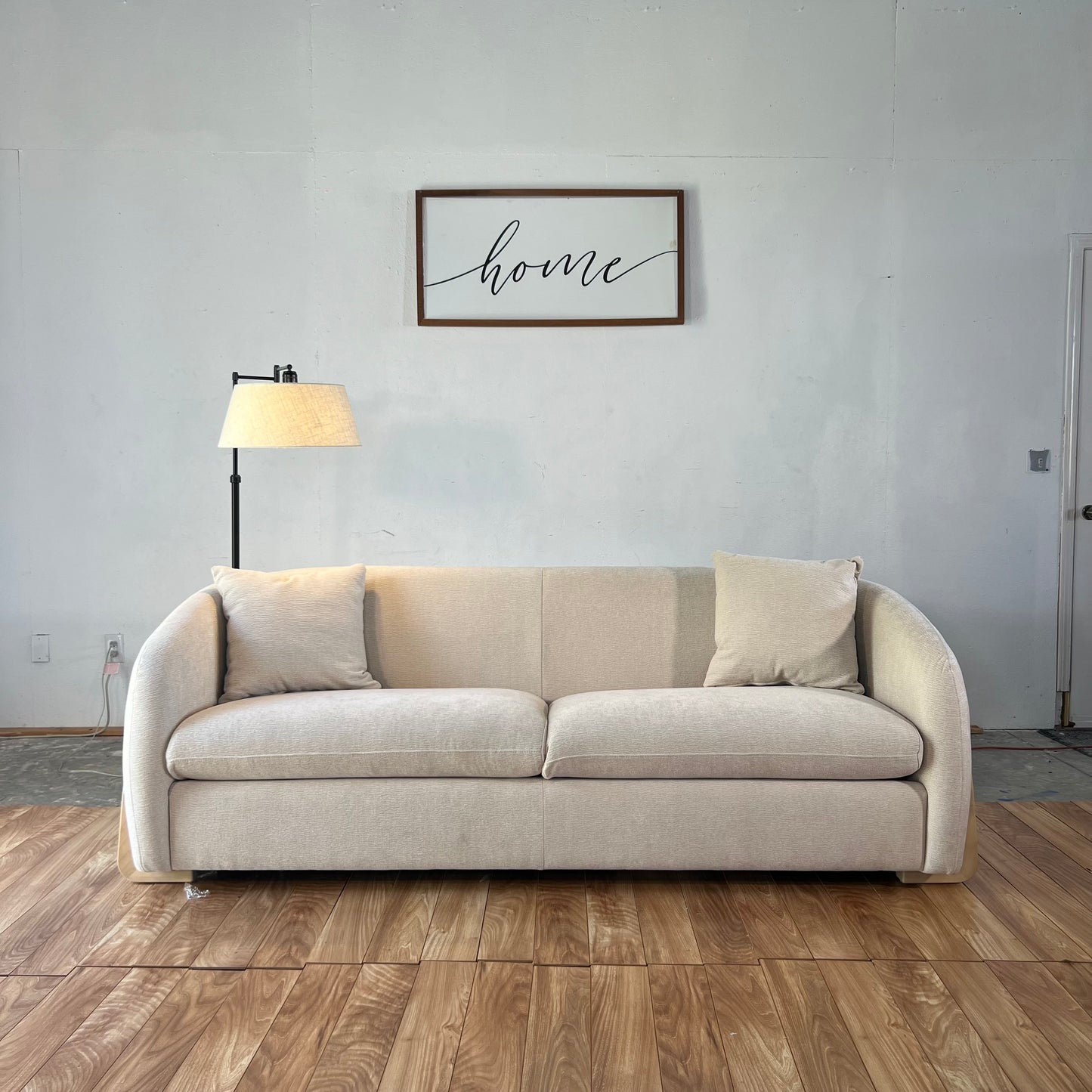 NEW Chenille 90” Cream Curved Sofa