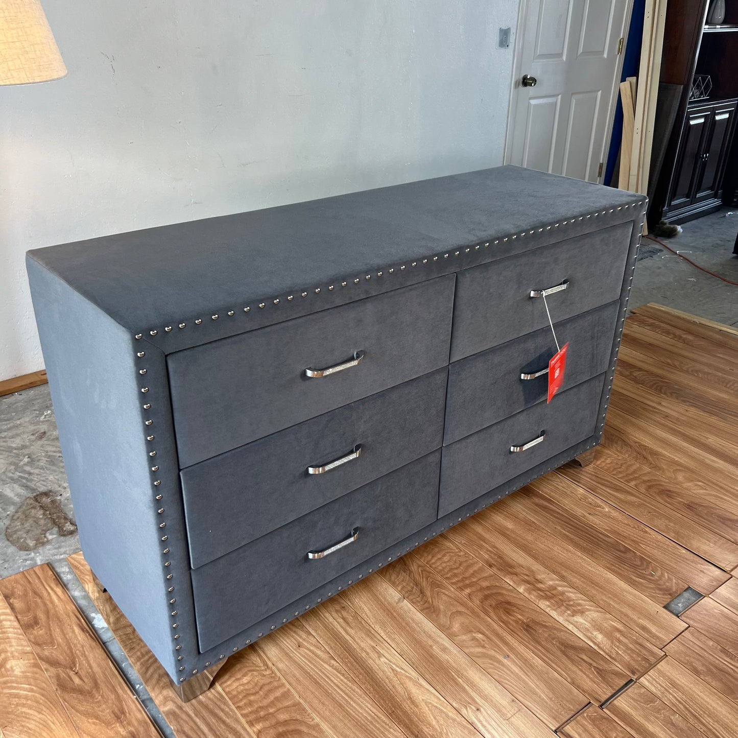 NEW Coaster Grey Velvet Upholstered 6-Drawer Dresser