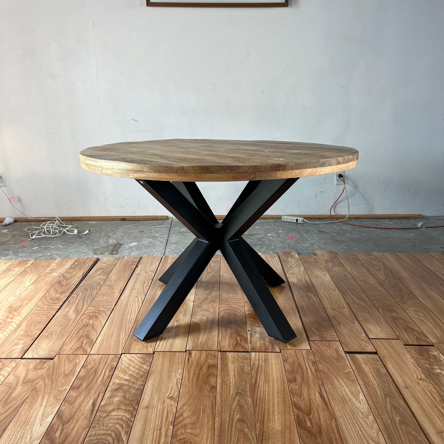 NEW 47” Solid Wood Industrial Round Table