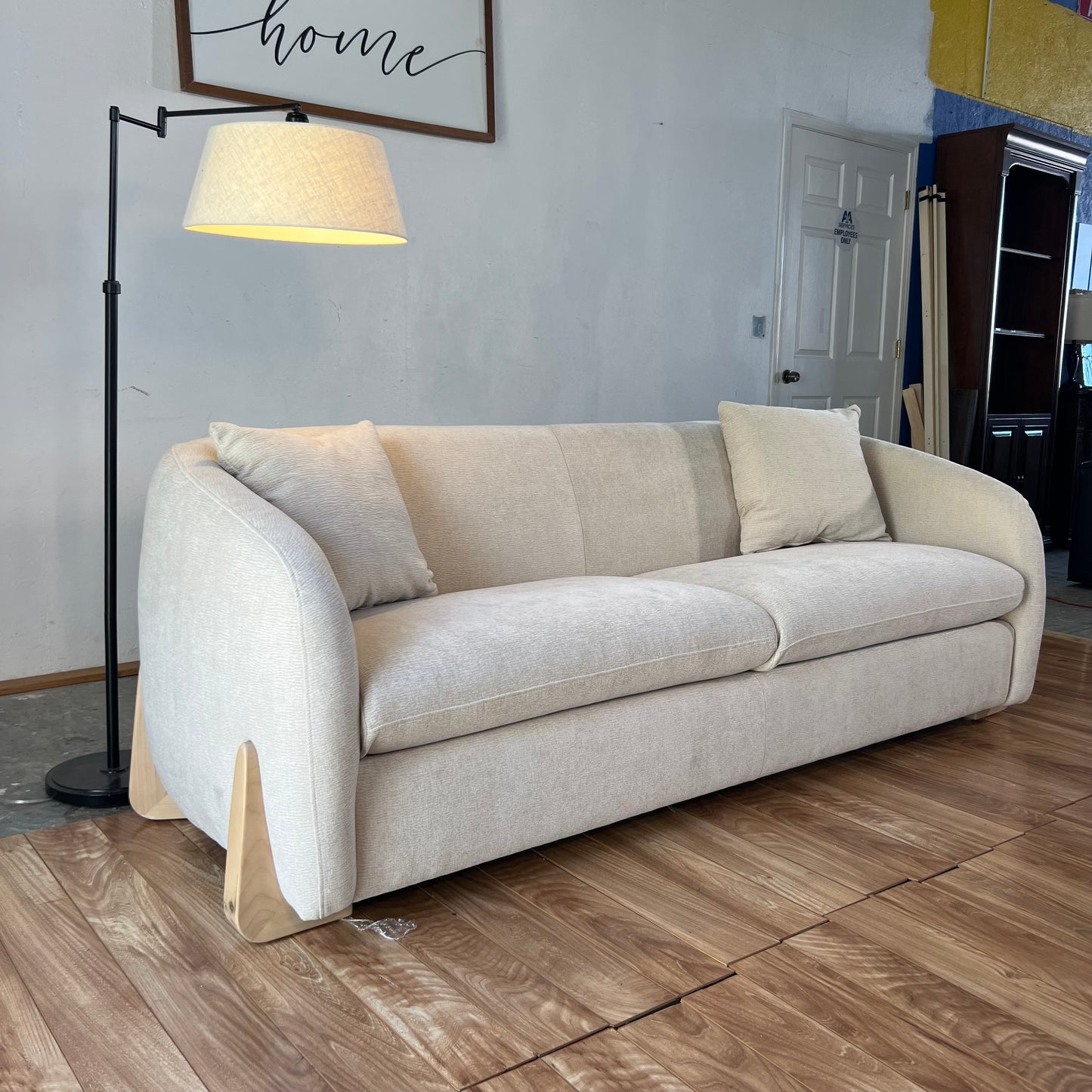 NEW Chenille 90” Cream Curved Sofa