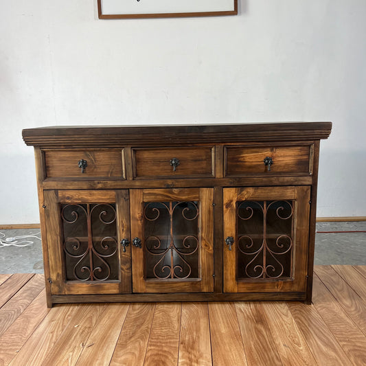 NEW Rustic Solid Wood and Metal Buffett Cabinet