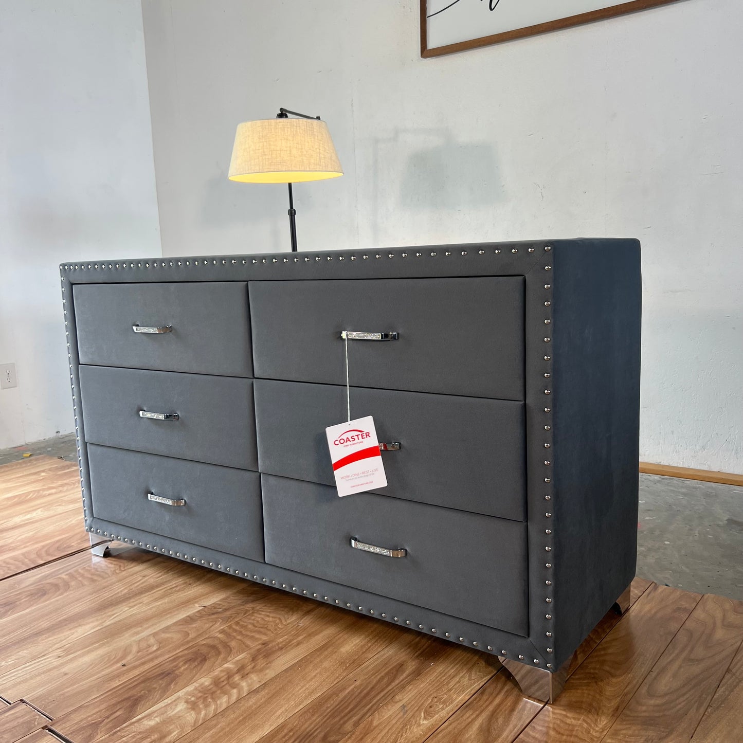 NEW Coaster Grey Velvet Upholstered 6-Drawer Dresser