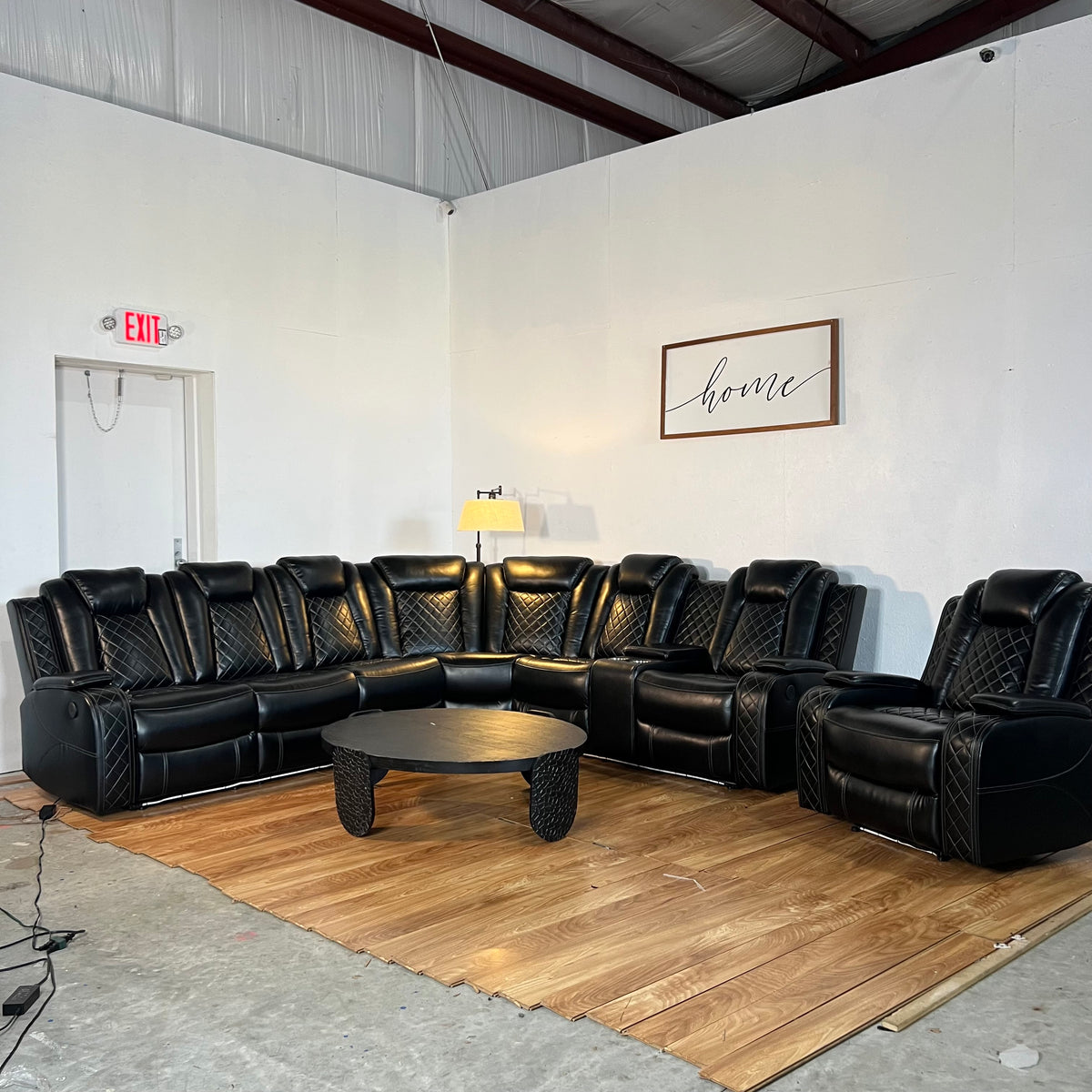 NEW Black Leather 4-Piece Reclining Living Room Set