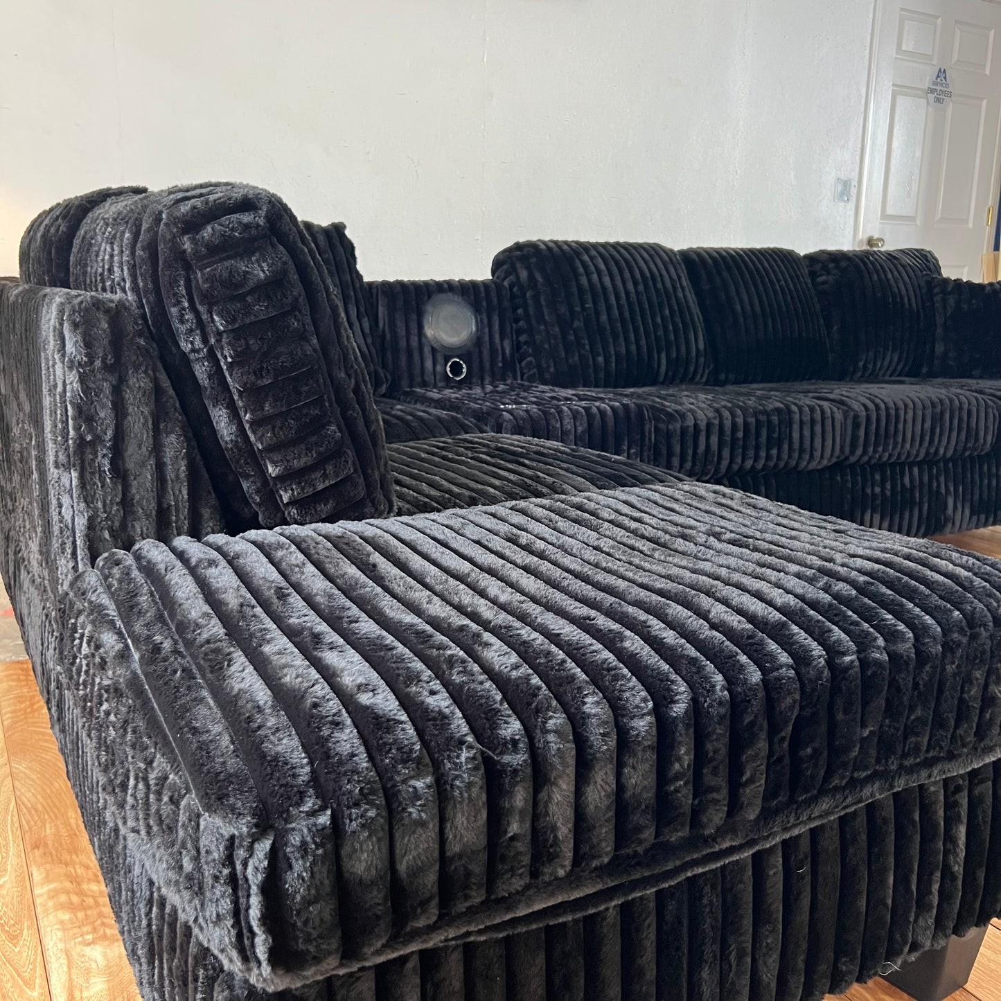 NEW 3-Piece Black Fluffy Corduroy Sectional