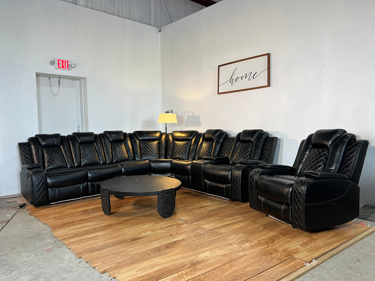 NEW Black Leather 4-Piece Reclining Living Room Set