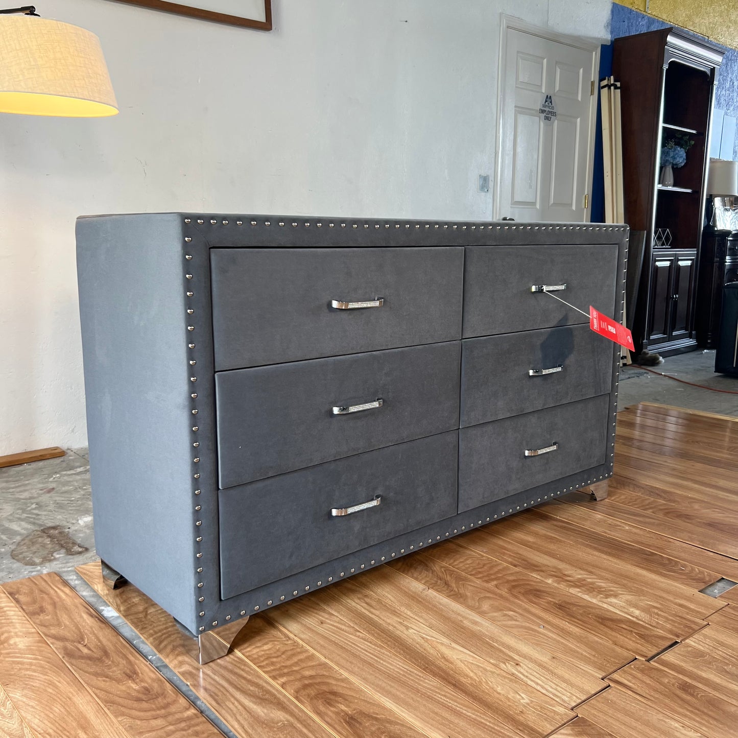 NEW Coaster Grey Velvet Upholstered 6-Drawer Dresser