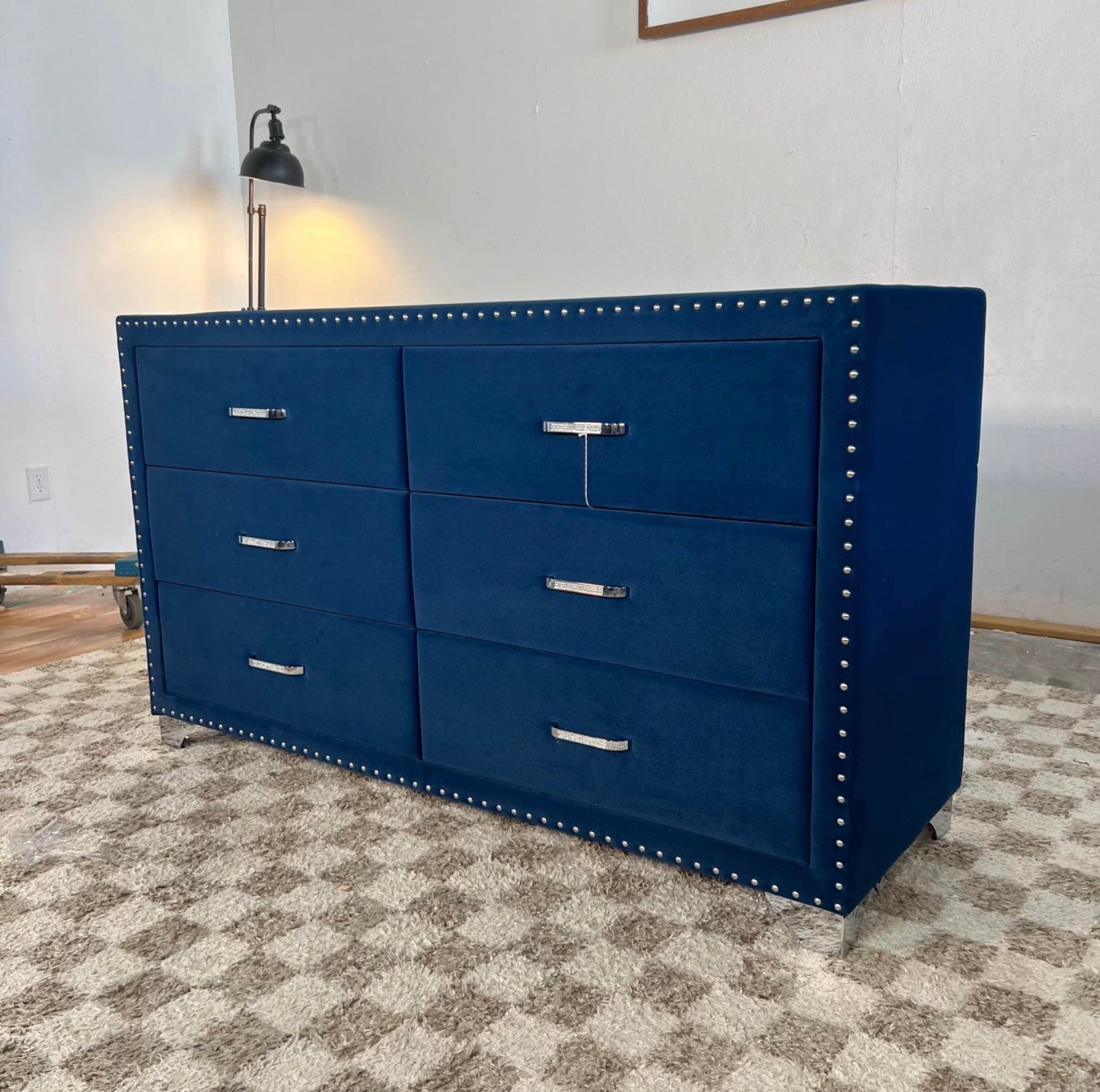 NEW Navy Blue Velvet 6-Drawer Dresser