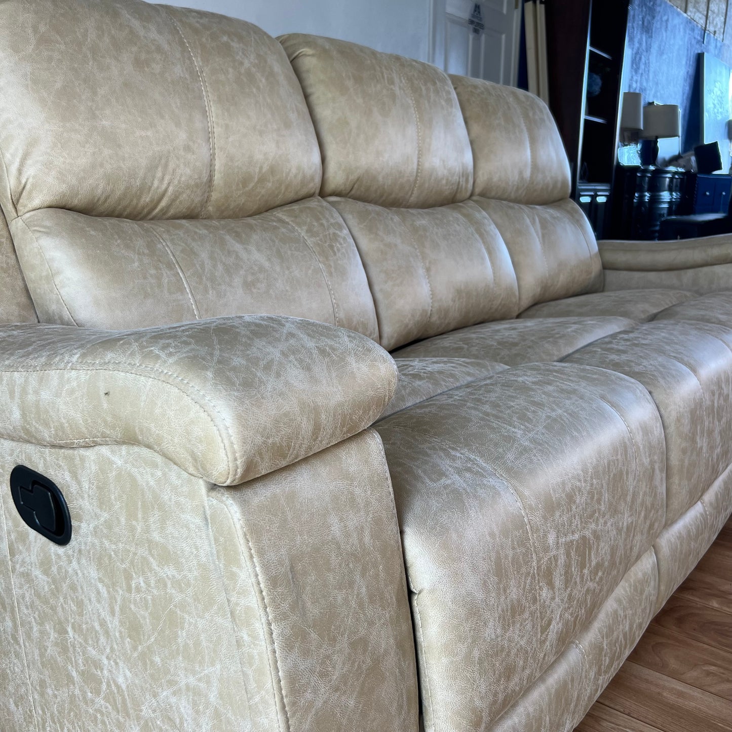 NEW Beige Manual Recliner Sofa