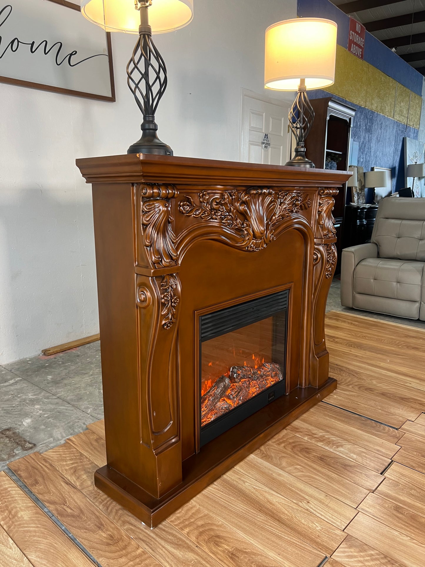 Brown Retro Solid Wood Fireplace Mantle
