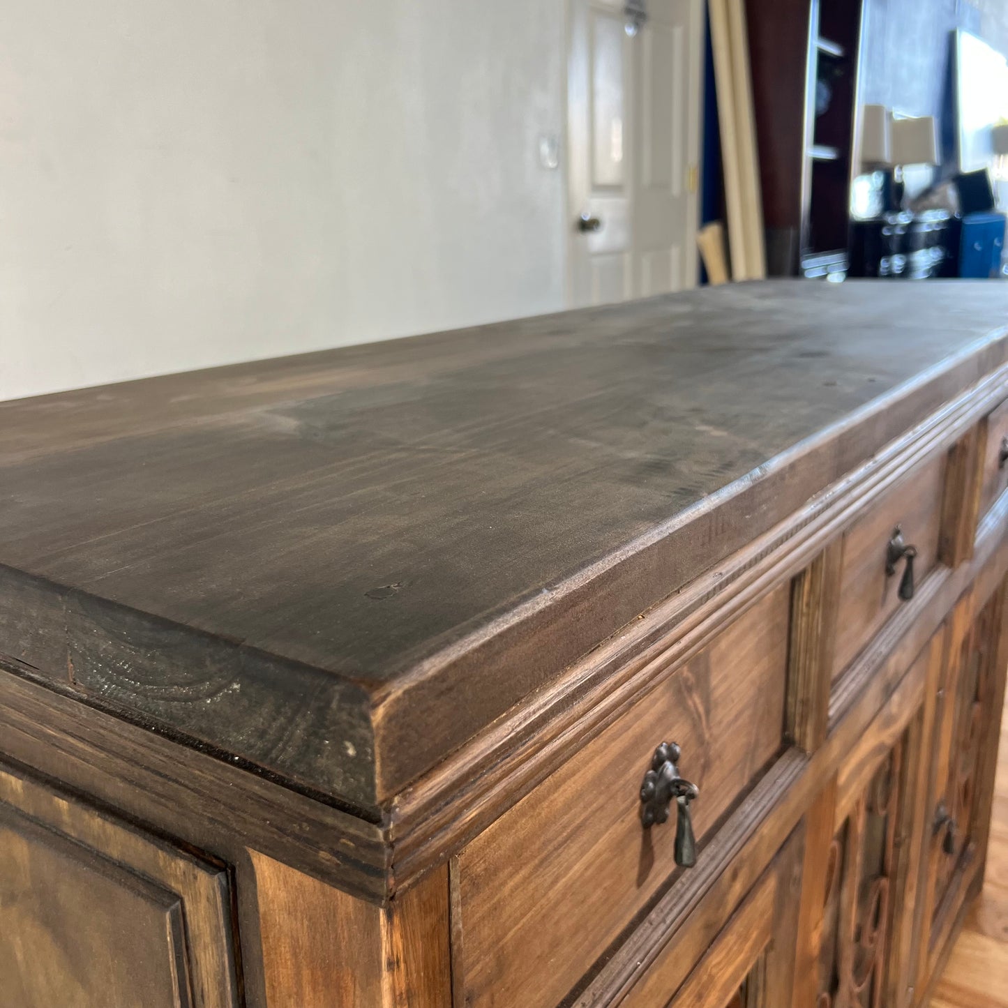 NEW Rustic Solid Wood and Metal Buffett Cabinet