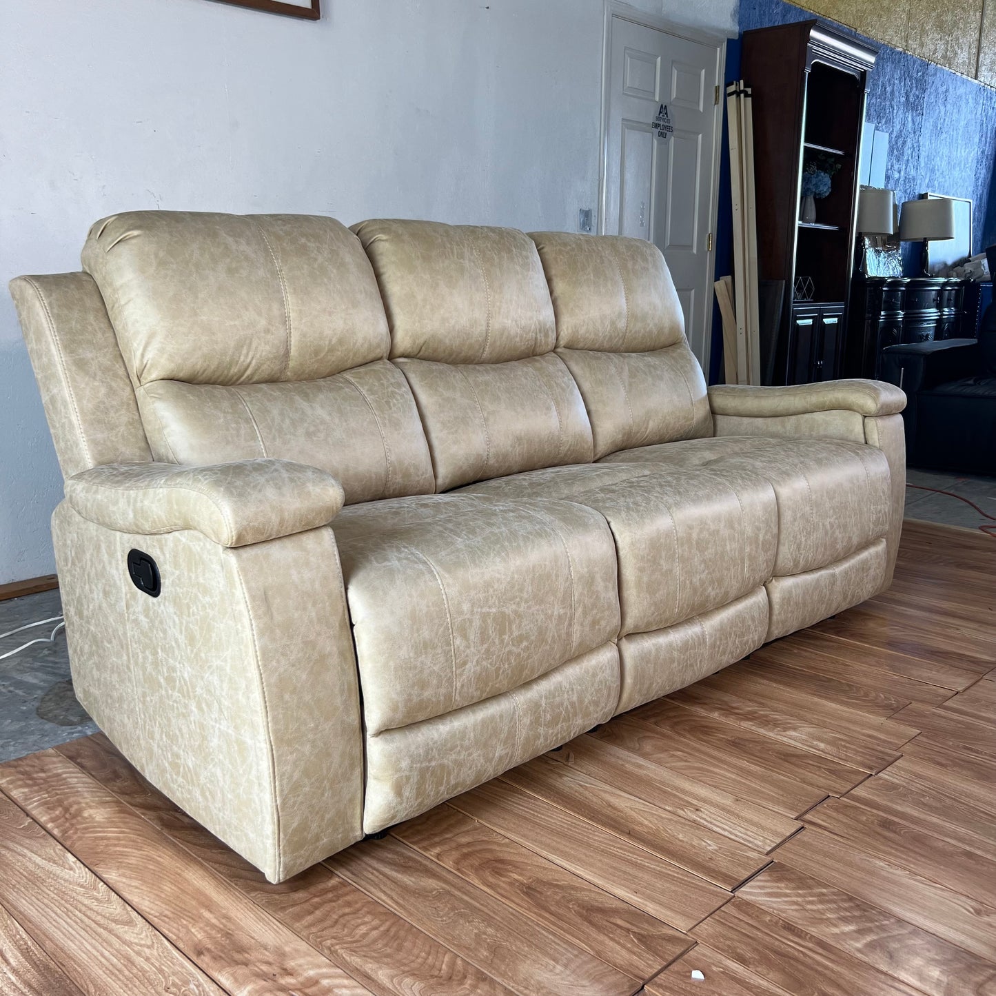 NEW Beige Manual Recliner Sofa