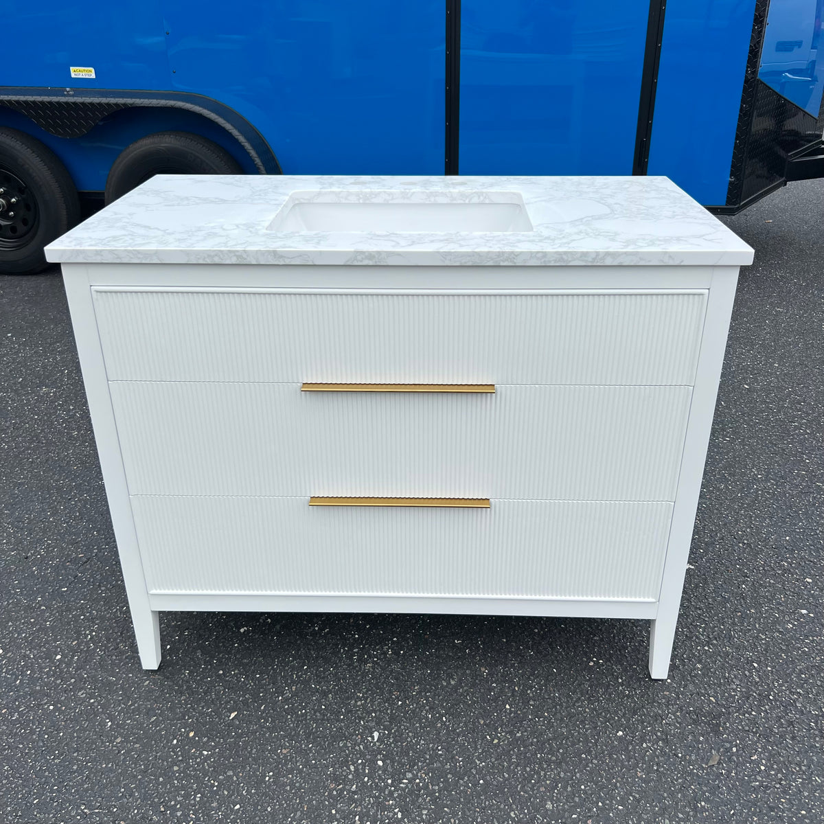 NEW 42” White Fluted Single Bathroom Vanity