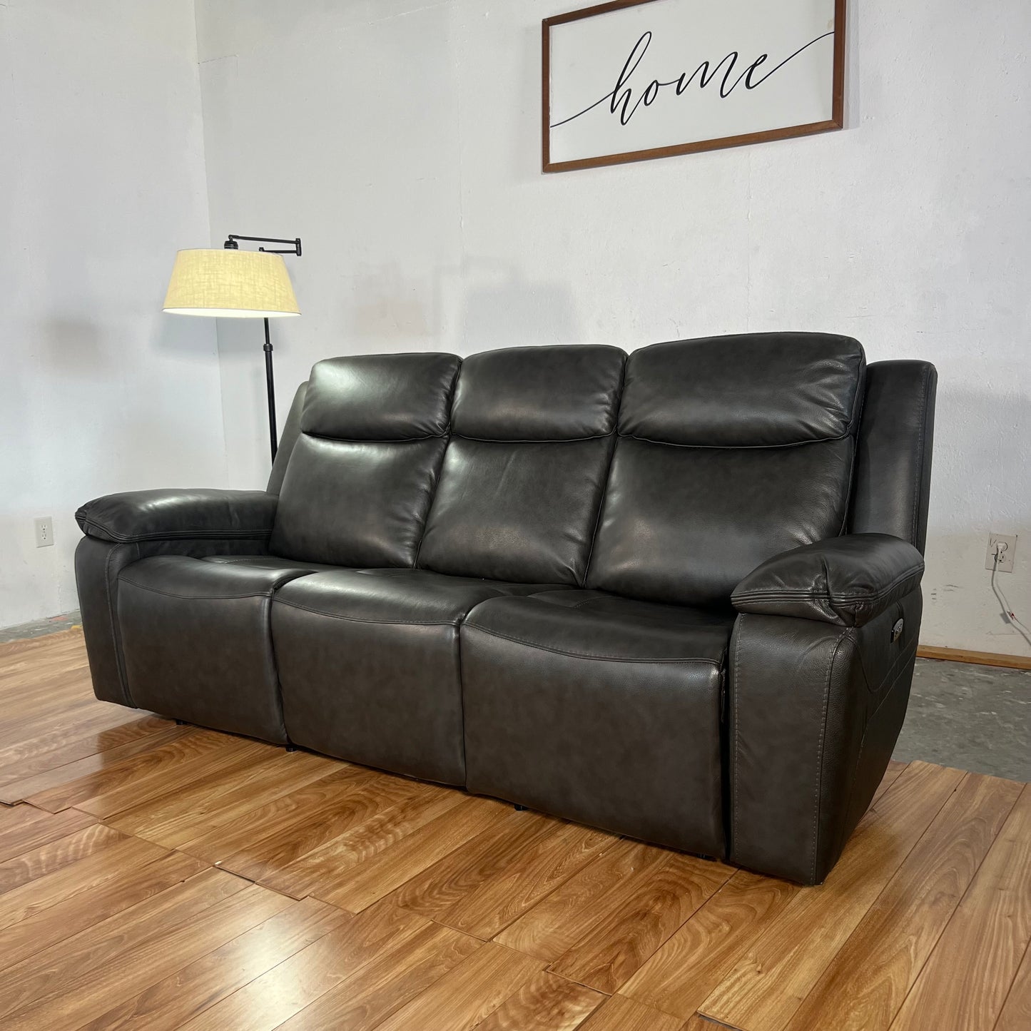 NEW Grey Genuine Leather Dual Reclining Sofa