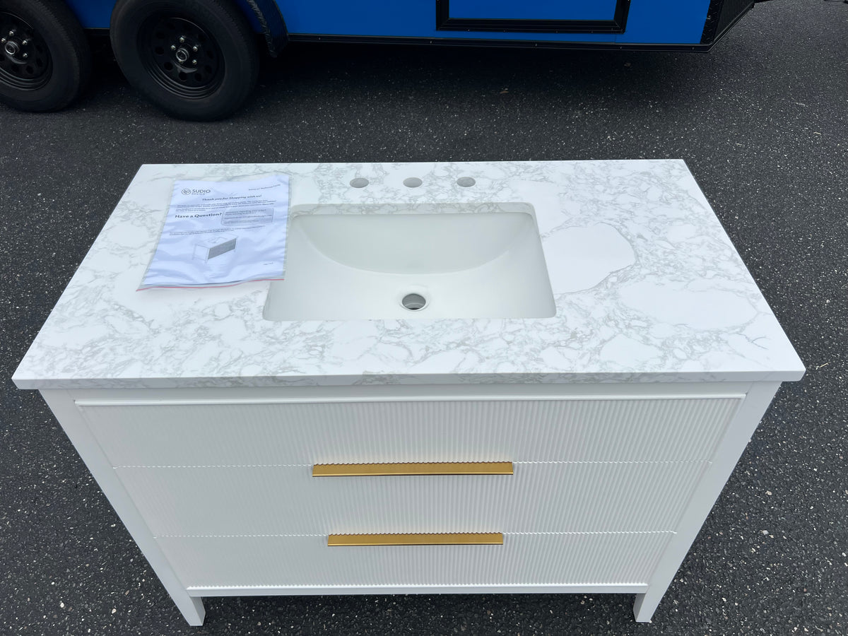 NEW 42” White Fluted Single Bathroom Vanity