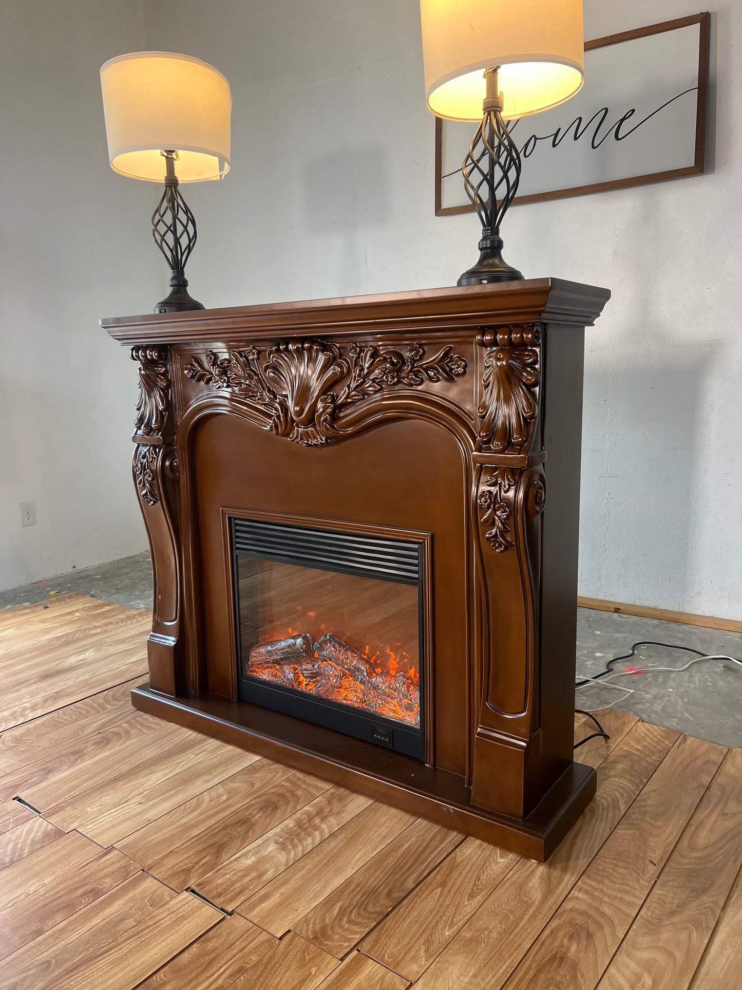 Brown Retro Solid Wood Fireplace Mantle