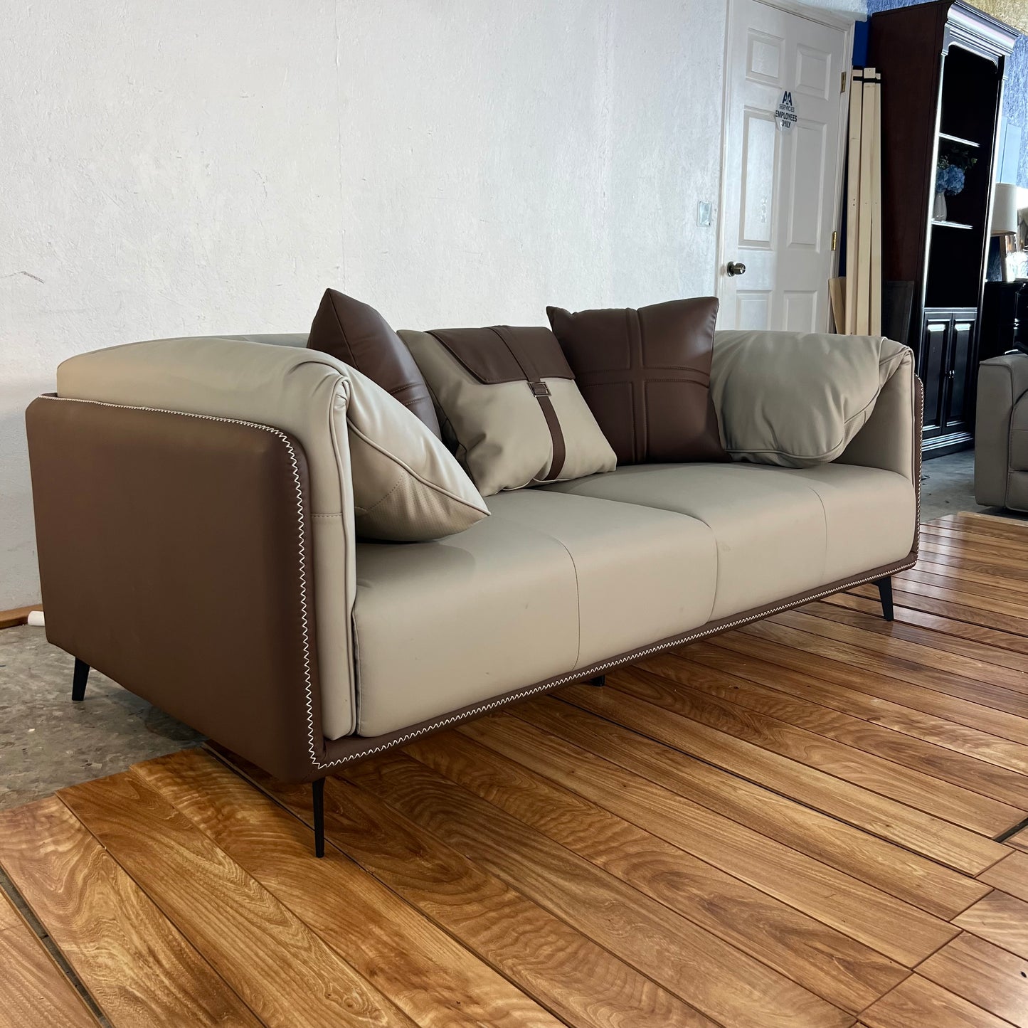 NEW Two-Tone Faux Leather Couch Loveseat