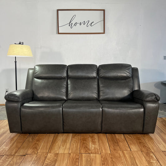 NEW Grey Genuine Leather Dual Reclining Sofa