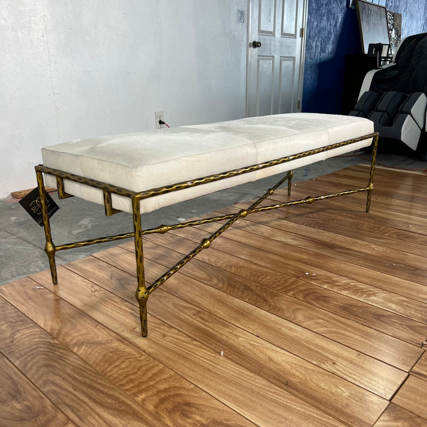 NEW Gabby Faux Fur Hyde Leather Bench