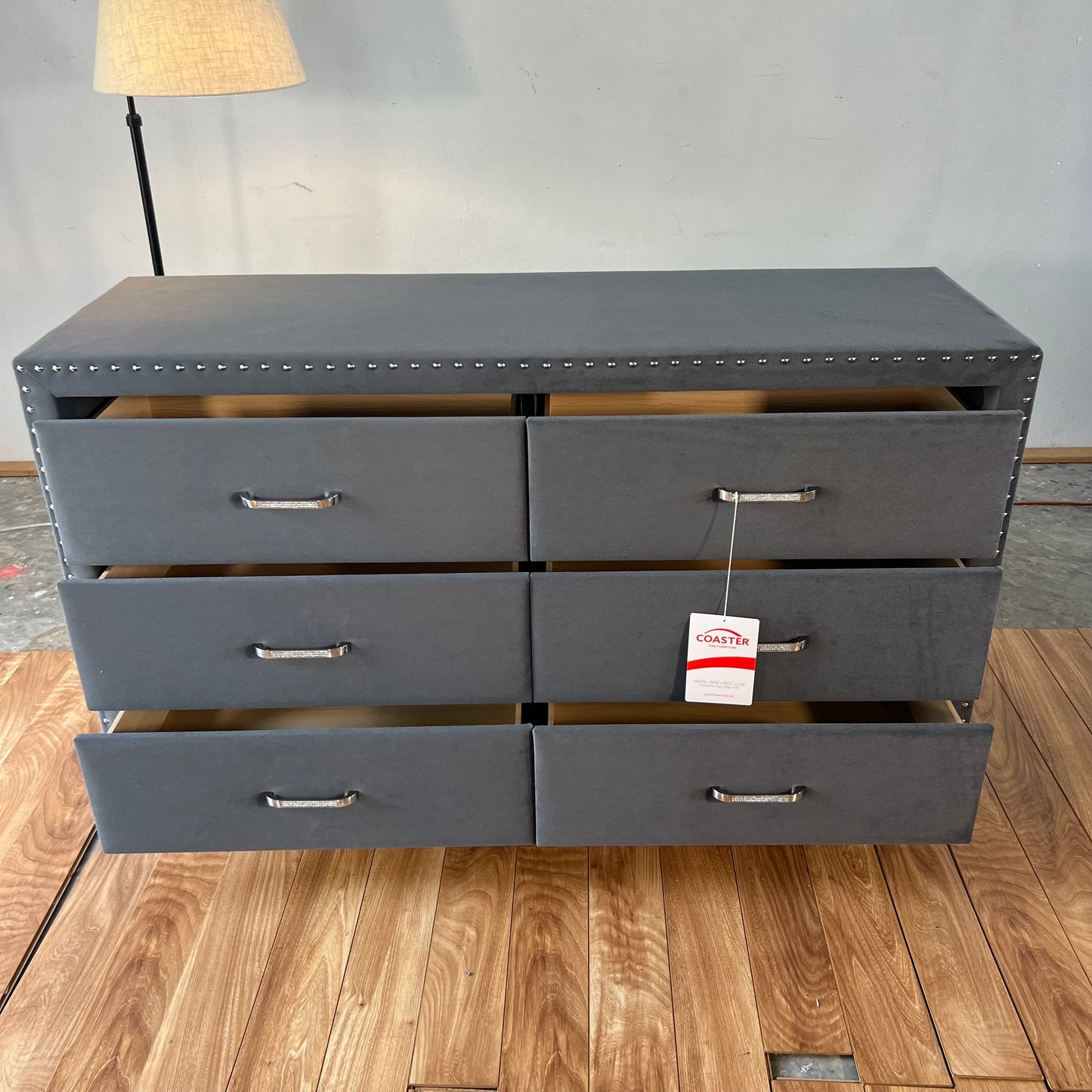 NEW Coaster Grey Velvet Upholstered 6-Drawer Dresser