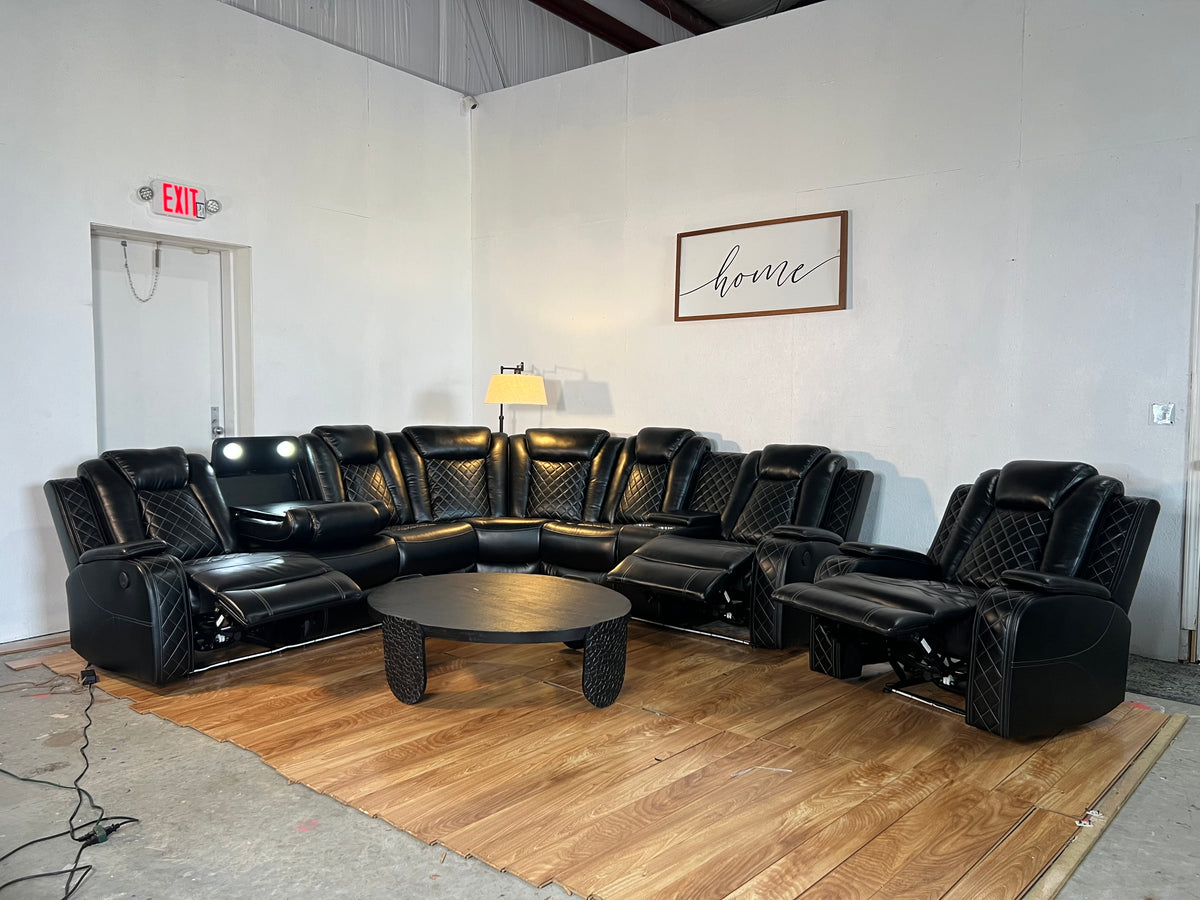 NEW Black Leather 4-Piece Reclining Living Room Set