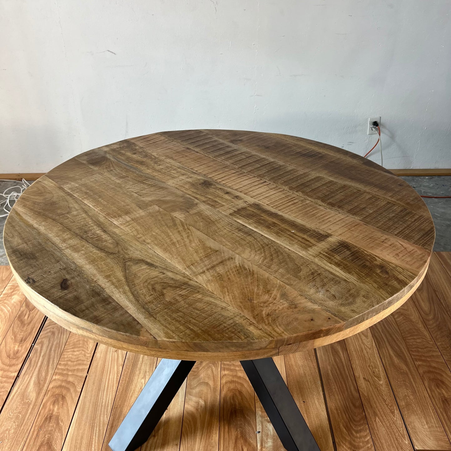NEW 47” Solid Wood Industrial Round Table