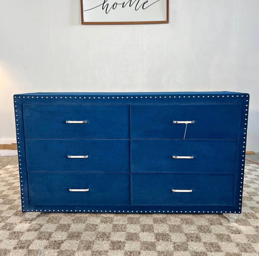 NEW Navy Blue Velvet 6-Drawer Dresser