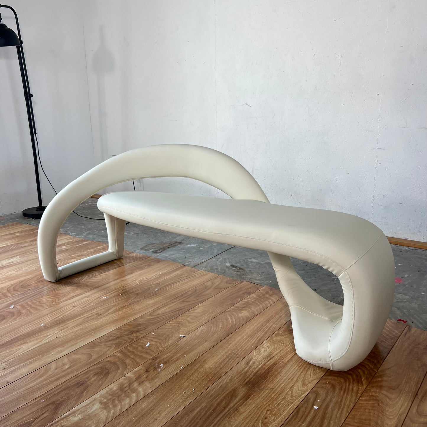 NEW Orren Ellis White Faux Leather Abstract Bench