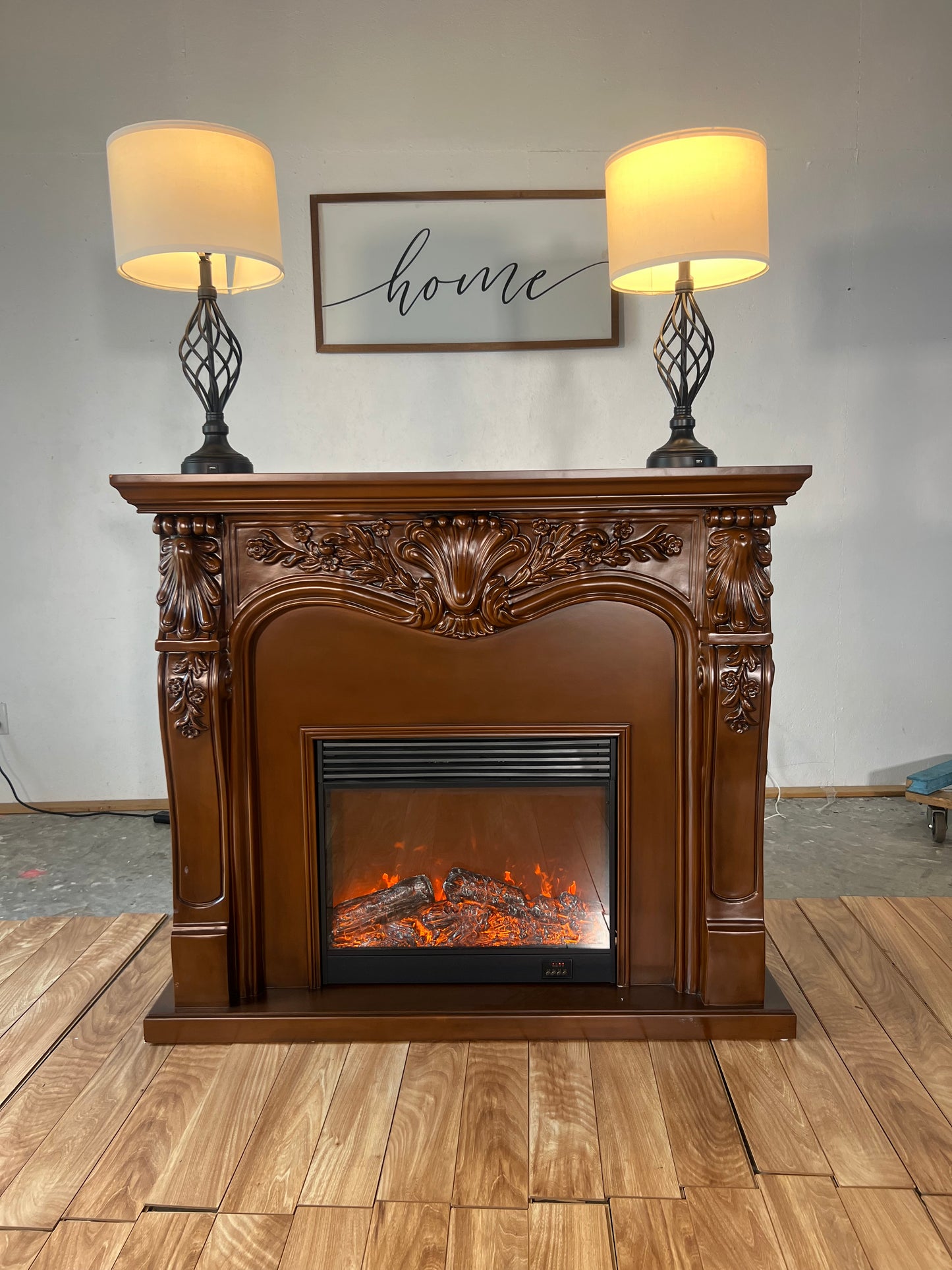 Brown Retro Solid Wood Fireplace Mantle