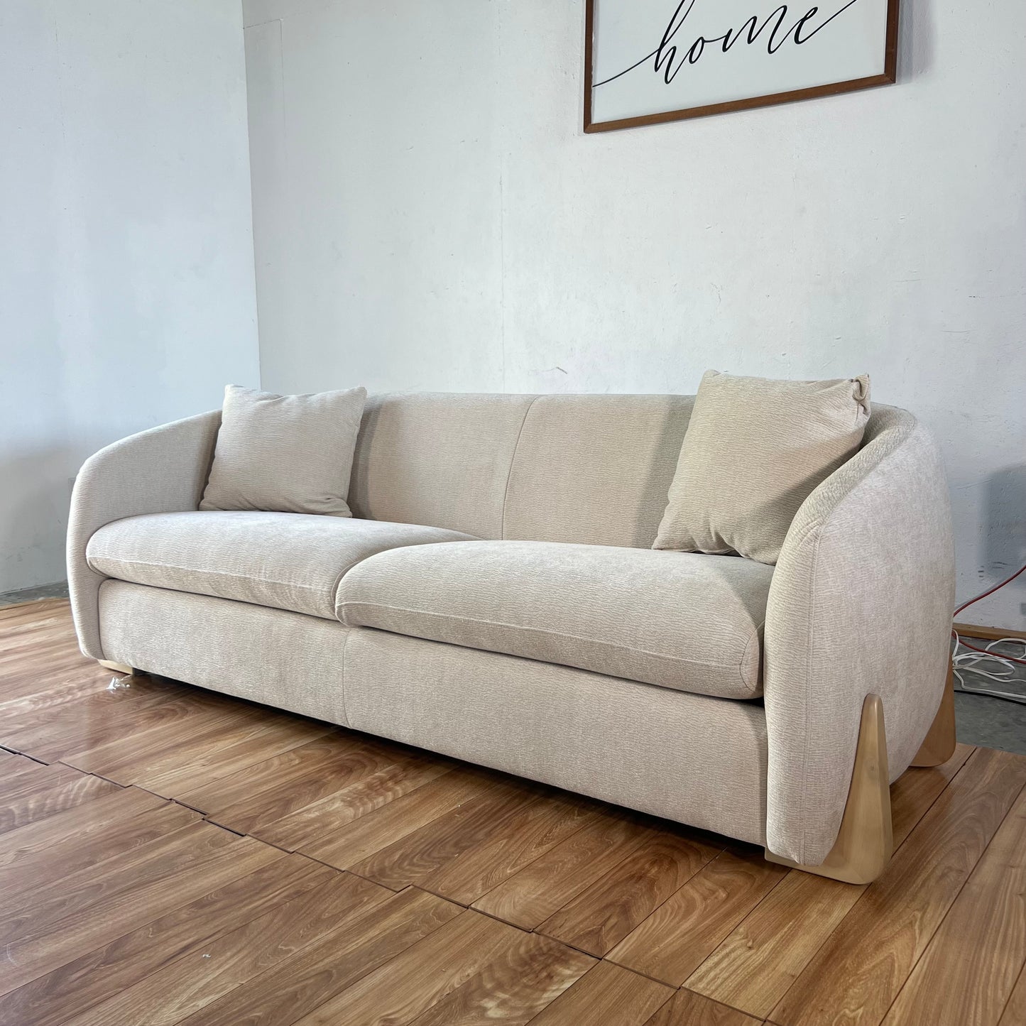 NEW Chenille 90” Cream Curved Sofa