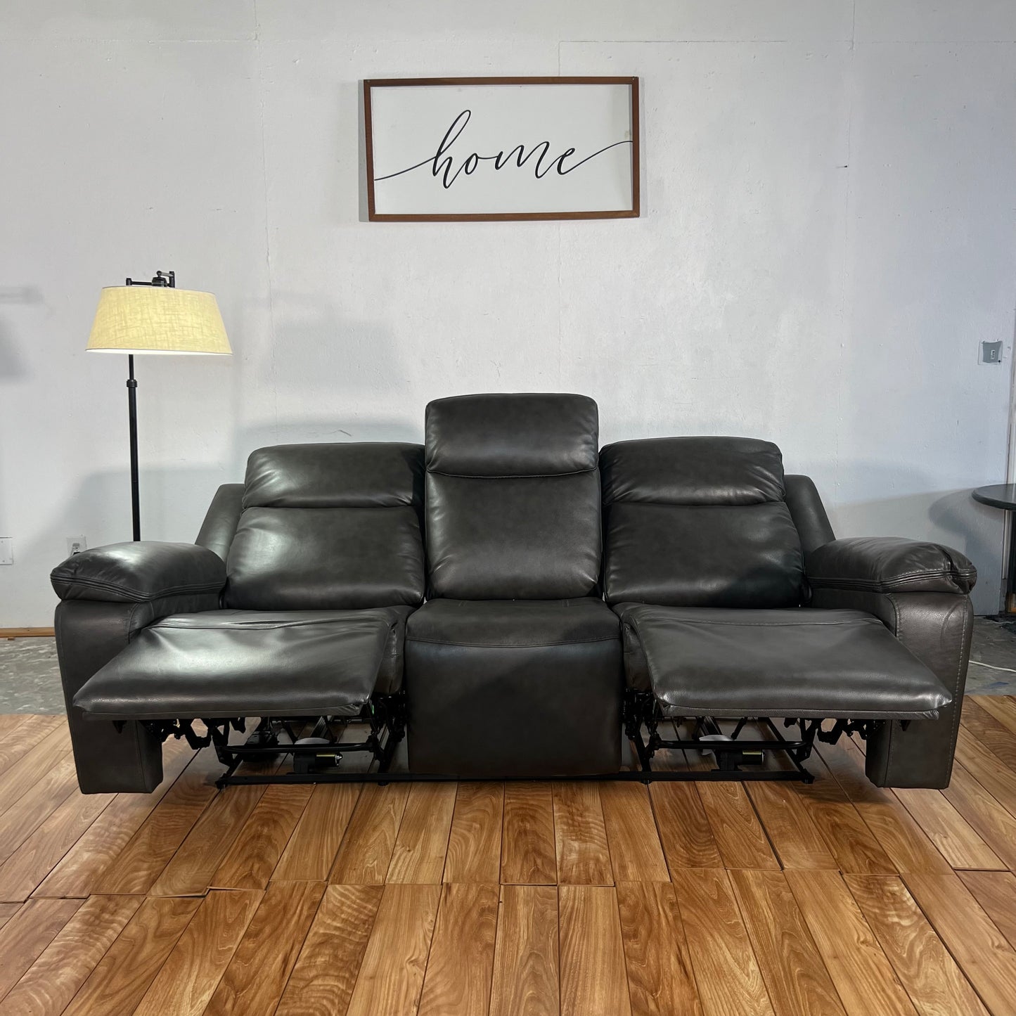 NEW Grey Genuine Leather Dual Reclining Sofa