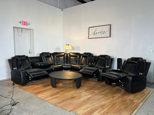 NEW Black Leather 4-Piece Reclining Living Room Set