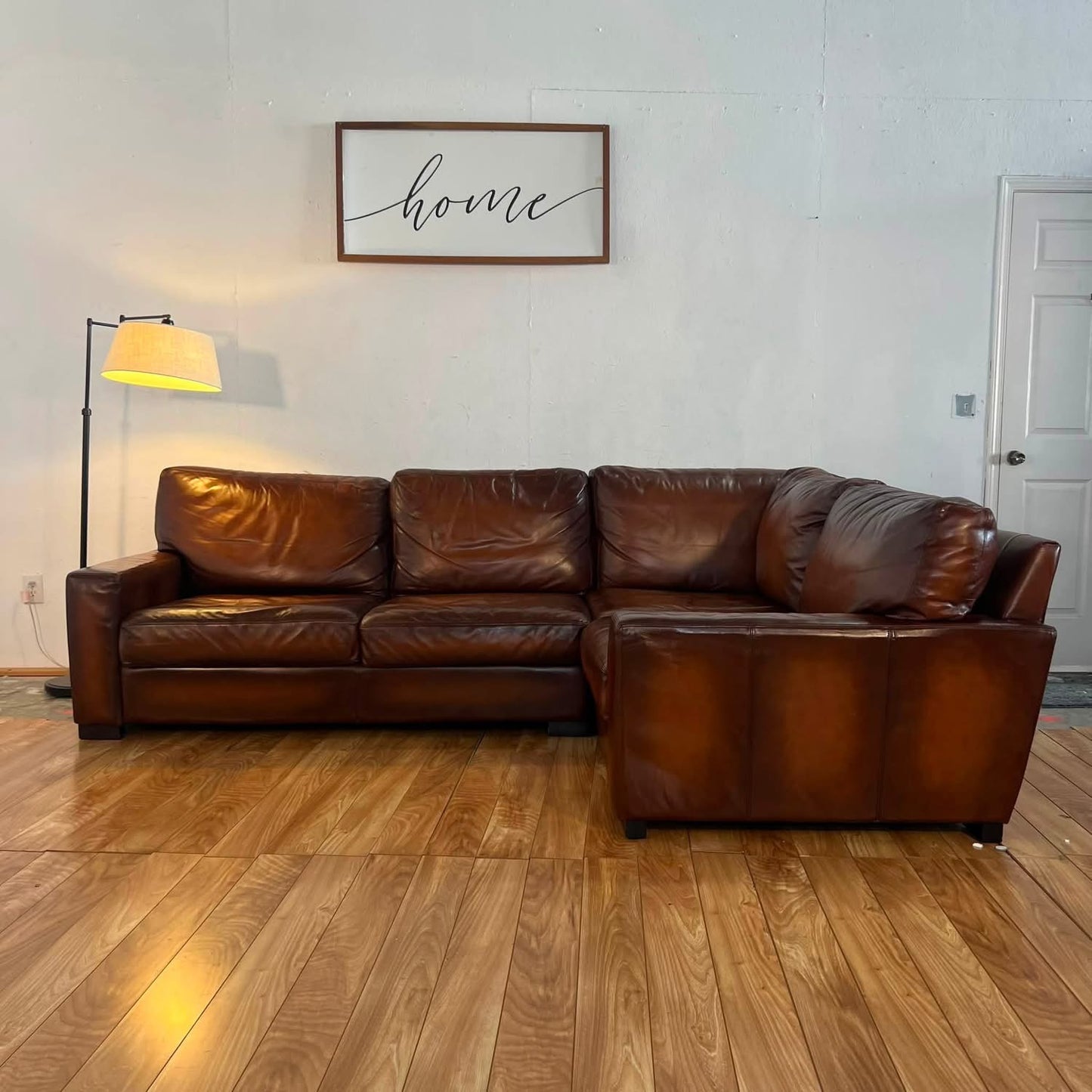 Pottery Barn Turner 3-Piece Square Arm Leather Sectional