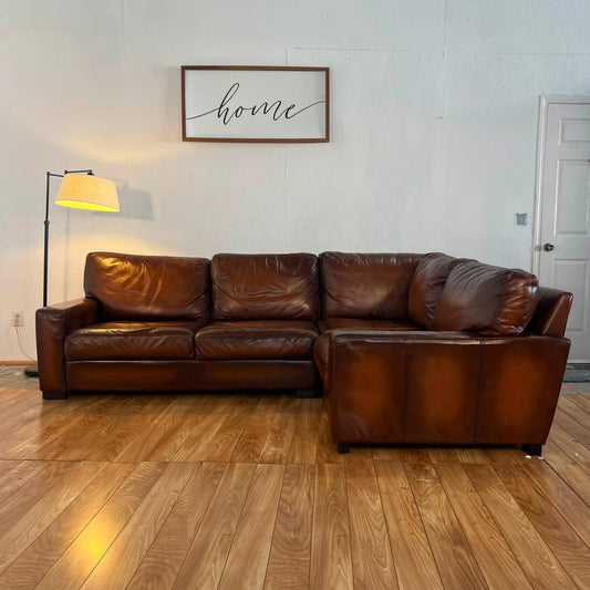 Pottery Barn Turner 3-Piece Square Arm Leather Sectional