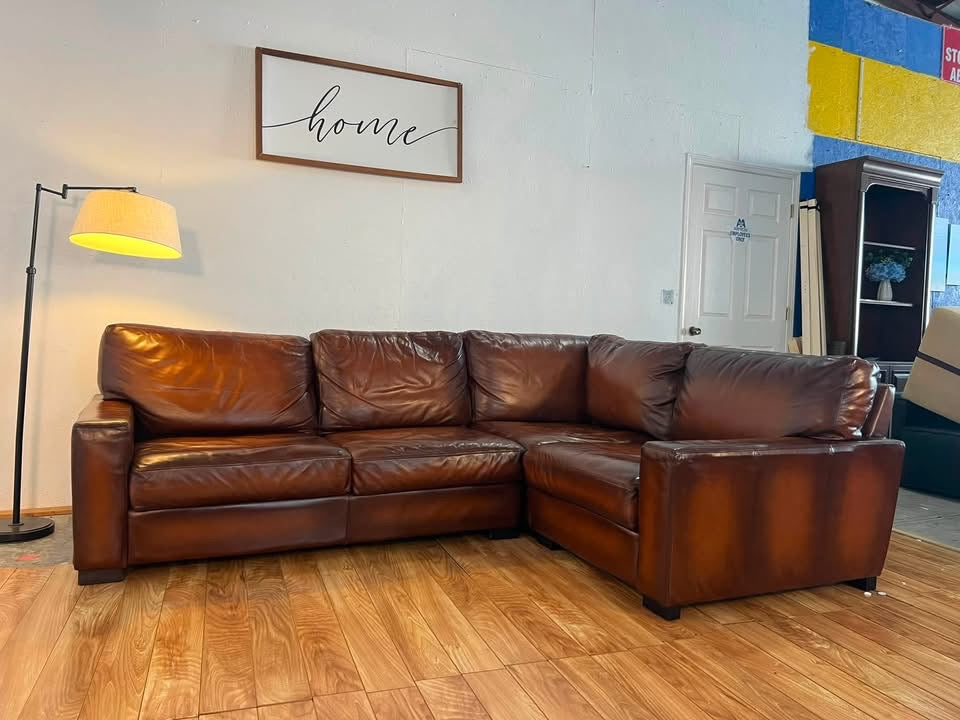 Pottery Barn Turner 3-Piece Square Arm Leather Sectional
